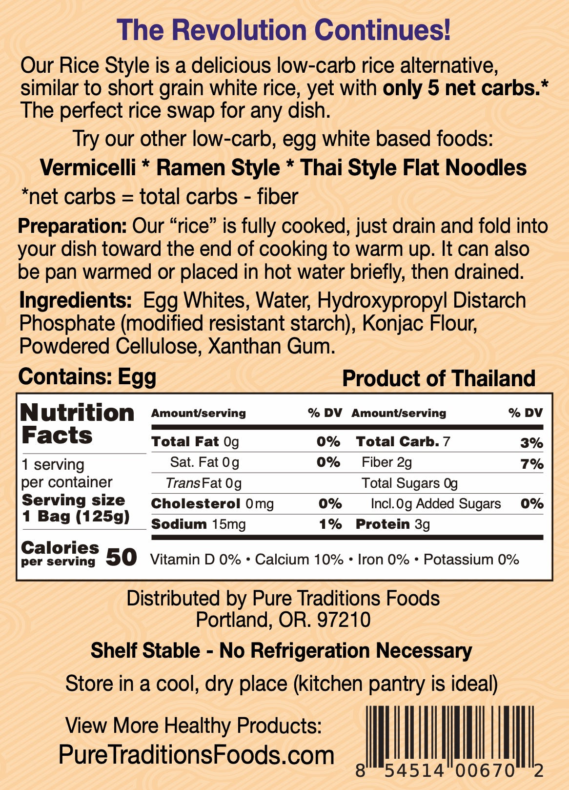 Noodle Revolution Rice Style (6 Pack) ingredients and nutrition facts