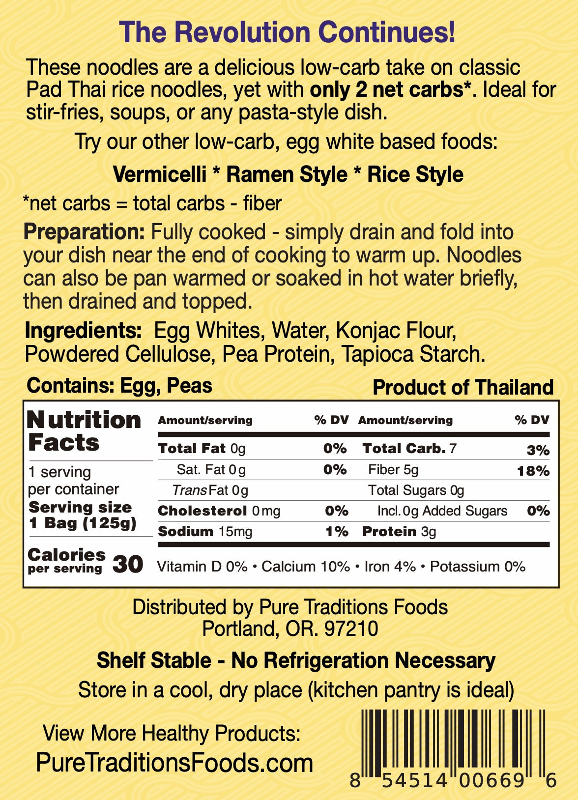 Noodle Revolution Thai Style Flat Noodles (6 Pack) original ingredients and nutrition facts